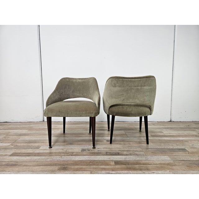Mid-Century Modern Fabric Armchairs with Wooden Legs and Adjustable Brass Feet, 1960, Set of 2 For Sale - Image 3 of 14