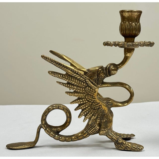Brass Vintage Brass Griffin Motif Candlestick Holder For Sale - Image 8 of 10