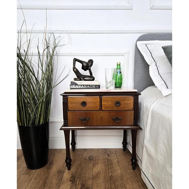 Very elegant and refined Italian 1950s Art Deco Mid-Century Modern pair of night stands bed side tables with greatly...