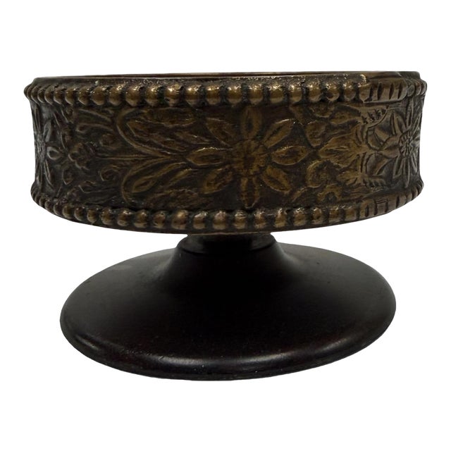 Antique French Bronze Floral Master Salt Cellar or Ring Dish - Dated 1920 Miniature For Sale