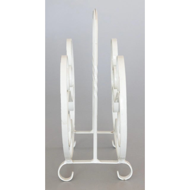 Late 20th Century Vintage French Country Style White Painted Wrought Iron Magazine Rack For Sale - Image 5 of 8