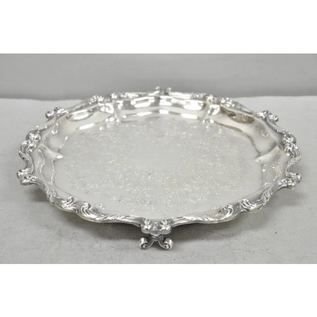 Mid 20th Century "La Reine" by Wallace Round Scalloped Footed Silver Plated Serving Platter Tray For Sale - Image 11 of 11