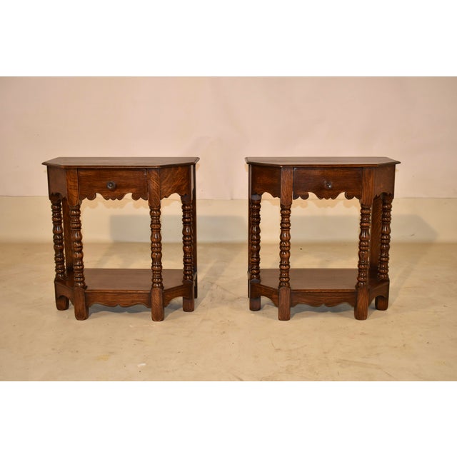 Pair of Edwardian English Oak Side Tables, Circa 1900. This is a precious pair of oak side tables from England. The tops...