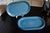 Bennington Potters 1970s Set of 4 Bennington Potters Vermont Blue Oval Snack Plate — #1633 — David Gil — Mid Century Modern Studio Pottery For Sale - Image 4 of 7
