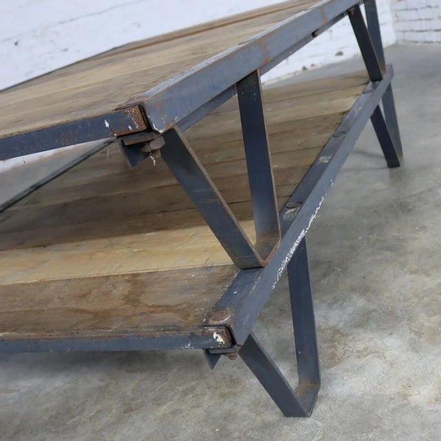Brown Vintage American Industrial 2 Pallet Coffee Table Oak and Steel Three by Five Feet For Sale - Image 8 of 11