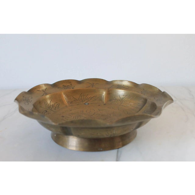 Vintage Chinese Etched Brass Bowl For Sale - Image 4 of 7