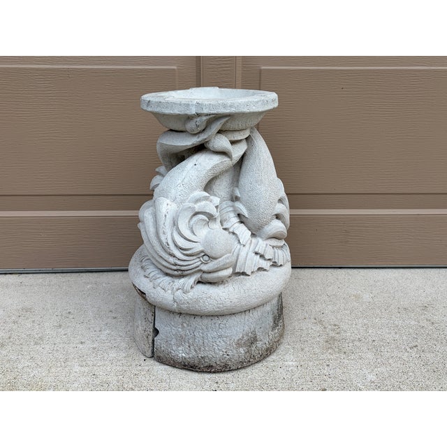 Vintage Neoclassical Cast Stone Triple Dolphin Garden Pedestal For Sale - Image 10 of 11
