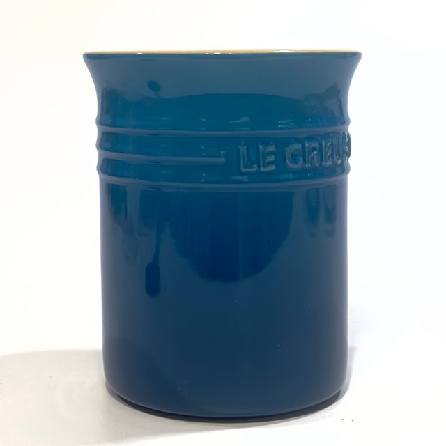 2010s Le Creuset 1 Liter Deep Teal Ombré Stoneware Utensil Crock - Out of Production For Sale - Image 5 of 9