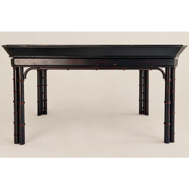 Mid 20th Century Vintage Baker Furniture Faux Bamboo With Fretwork Asian Chinoiserie Tray Table For Sale - Image 5 of 10