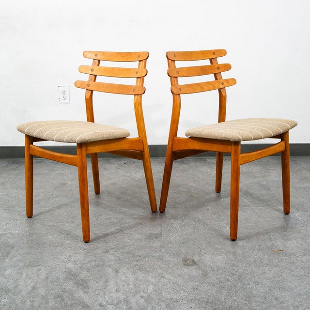 Wood Mid Century Danish Modern Dining Chairs Pair Poul Volther Ladder Back Beech Two For Sale - Image 7 of 12