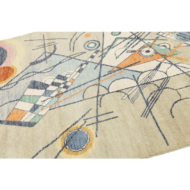 2020s 5x8 Kandinsky-Inspired Abstract Art Area Rug – Modern Art Deco Hand-Knotted Wool For Sale - Image 5 of 9
