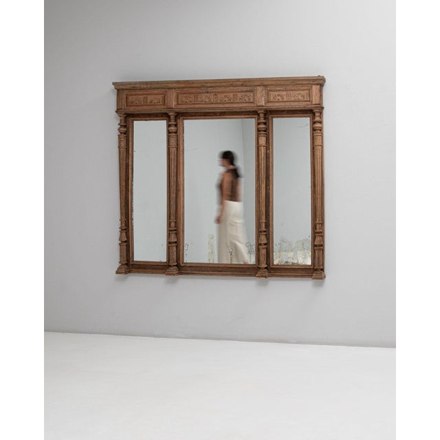 1900-1909 France Warm Golden Oak Carved Oak Triptych Mirror For Sale - Image 11 of 11