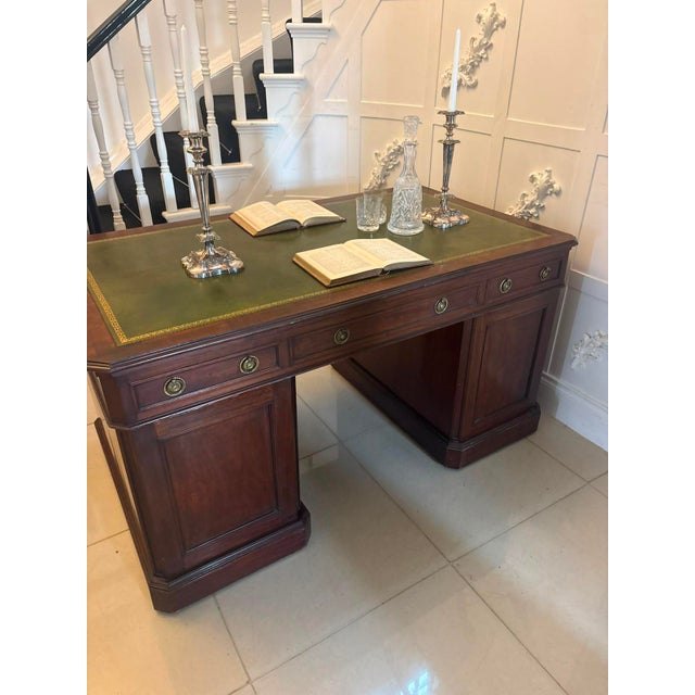 Antique Victorian Mahogany Freestanding Pedestal Kneehole Desk with Fitted Stationery Drawers and Writing Slides, 1850 For Sale - Image 6 of 18