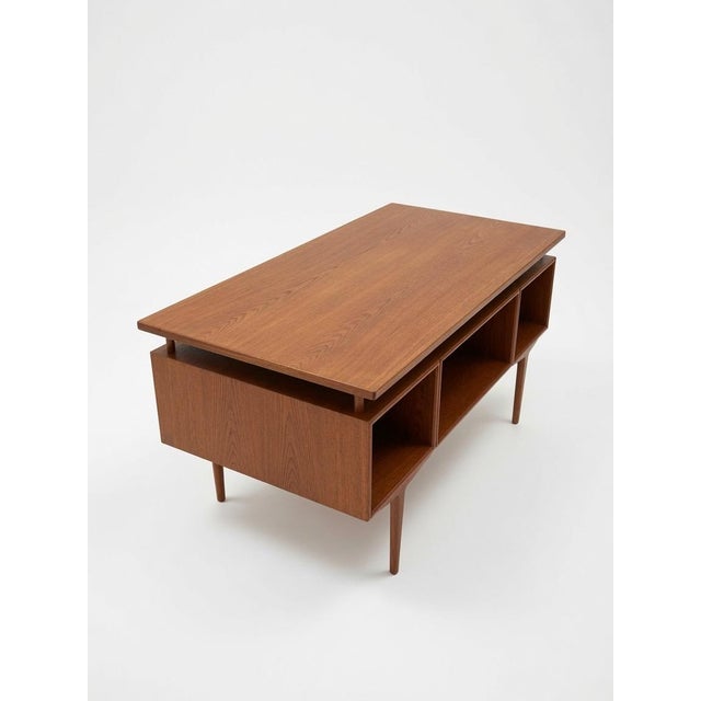 Brown Danish Teak Executive Floating-Top Desk, 1960s For Sale - Image 8 of 17