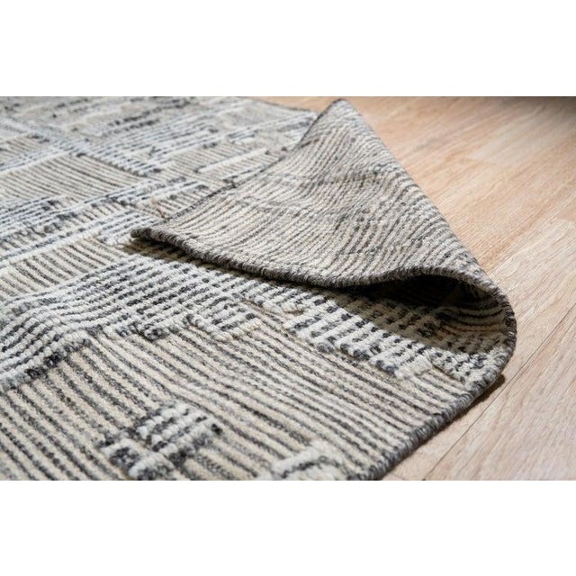 9x12 Ivory Hand-Knotted Wool Linear Cityscape Geometric Modern Carpet Rug For Sale - Image 9 of 10