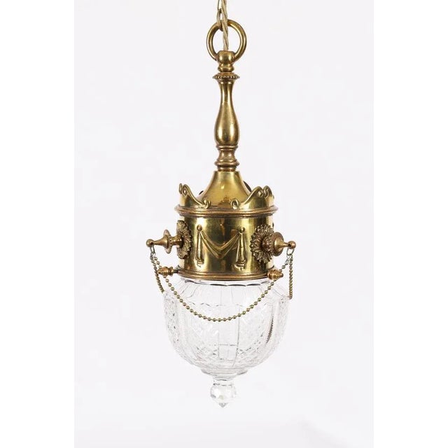 Antique Edwardian Brass & Cut Crystal Ceiling Lights, 1900, Set of 2 For Sale - Image 4 of 16