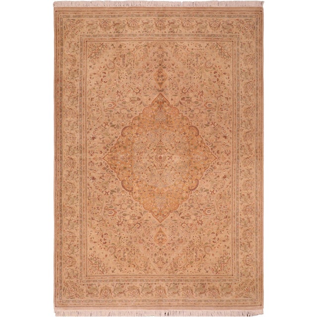 Boho Chic Medalllion 1990's Pak-Persian Taupe/Gold Wool Rug - 5'9'' X 9'3'' For Sale - Image 9 of 9