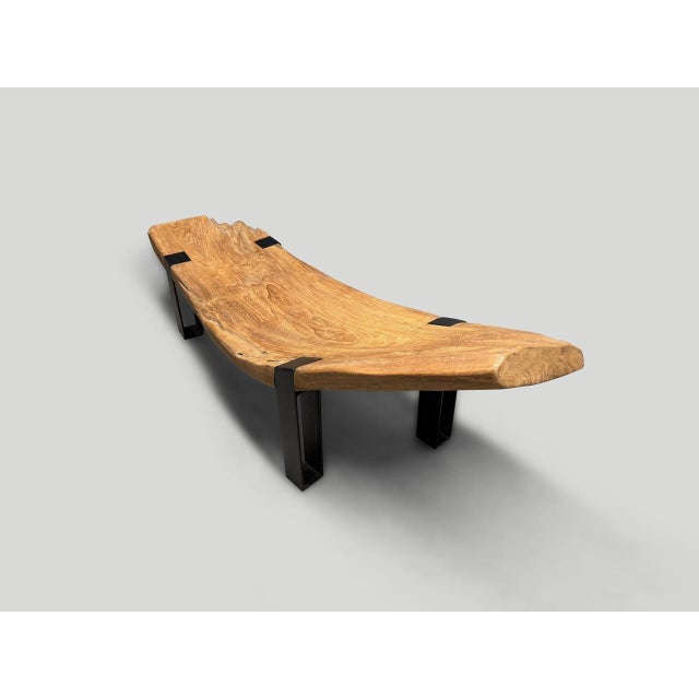 Andrianna Shamaris Impressive Teak Wood and Metal Chaise or Bench For Sale - Image 13 of 18