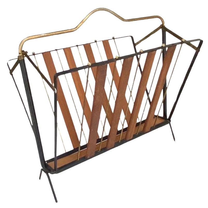 Mid Century Italian Folding Magazine Rack '50s Metal And Teak Wood ...
