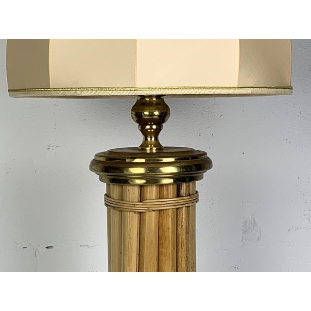 Mid-Century Bamboo and Brass Large Mushroom Table Lamp by Leola, 1960s For Sale - Image 4 of 15