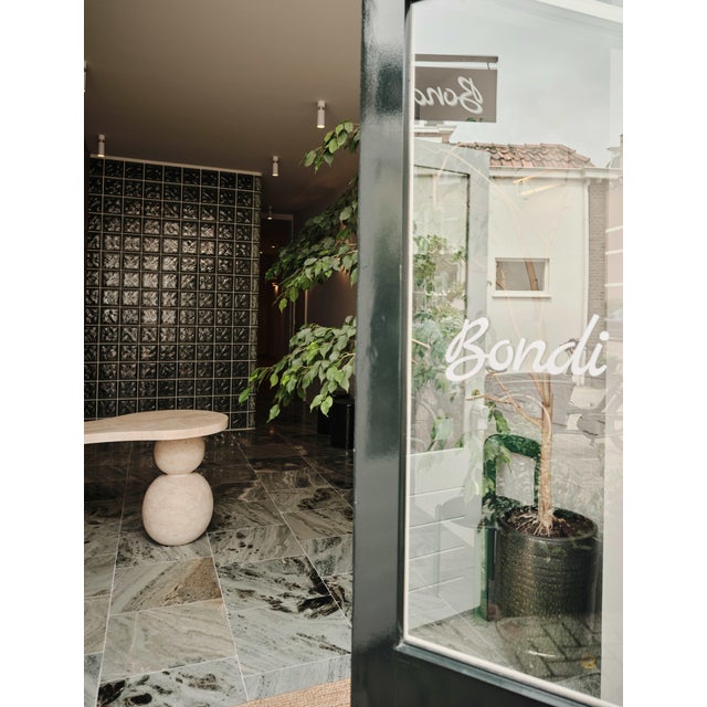 Sculptural Travertine Desk with Open Shelving by My Habitat Design For Sale - Image 4 of 10
