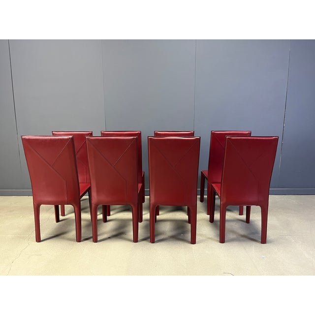 Red Leather Dining Chairs from Roche Bobois, France, 1980s, Set of 8 For Sale - Image 13 of 14