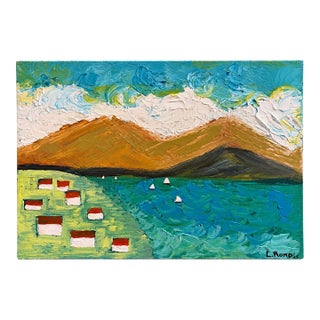 2025 Original Impasto Mountain and Lakeside Landscape Painting Signed L. Romo For Sale