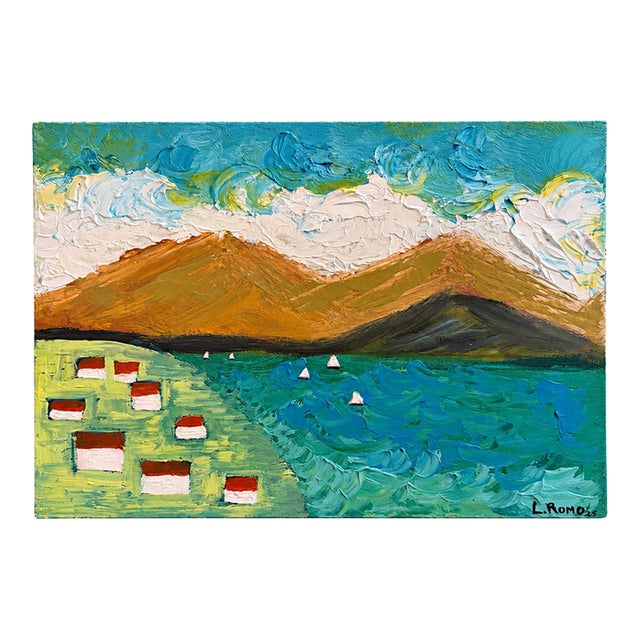 2025 Original Impasto Mountain and Lakeside Landscape Painting Signed L. Romo For Sale