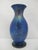 Late 20th Century Donald Carlson Iridescent Blue Splatter Studio Art Glass Trumpet Vase For Sale - Image 5 of 12