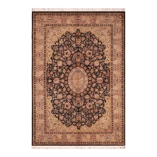 Shabby Chic Medallion 1990's Pak-Persian Black/Taupe Wool Rug - 6'2'' X 9'2'' For Sale