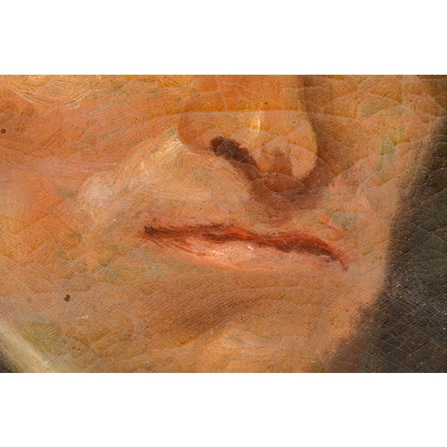 Textile Rare Victorian Antique Post Mortem Deceased Dead Man Oil Painting on Canvas Mourning Art For Sale - Image 7 of 16