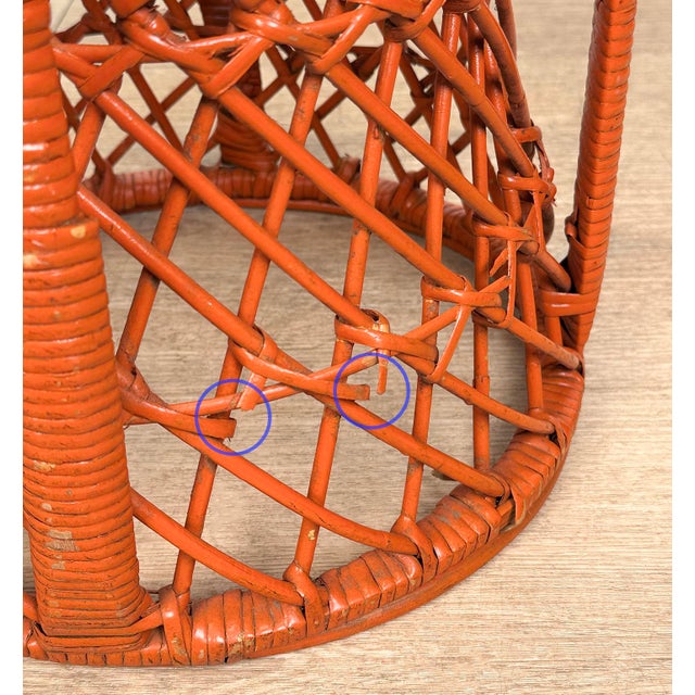 Vintage Boho Orange Wicker Round Plant Stand For Sale - Image 10 of 11