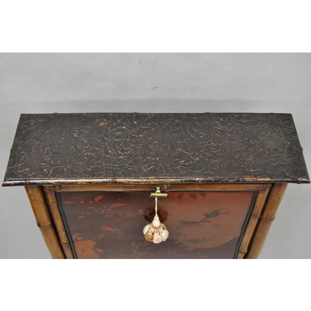 Antique English Victorian Bamboo Chinoiserie Compact Fall Front Secretary Desk For Sale - Image 9 of 18