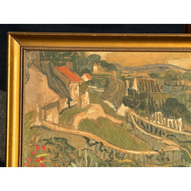 Wood Early 20th C. Village Landscape Print on Board - In the Impressionist Style For Sale - Image 7 of 11
