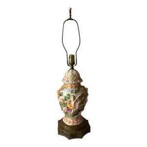 Vintage Capodimonte Porcelain Urn Lamp With Ornate Metal Base