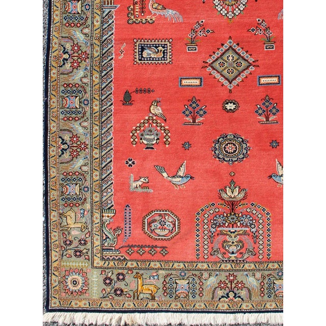 Tribal Vintage Fine Persian Qum Prayer Rug With Soft Red Field in Mihrab Design For Sale - Image 3 of 7