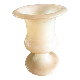 Antique Lathe-Turned Alabaster Vase / Urn – Classical Mortar Form For Sale