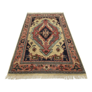 Heriz Rug 5’11” X 8’9” Beige Wool Vintage Traditional Hand-Knotted Carpet