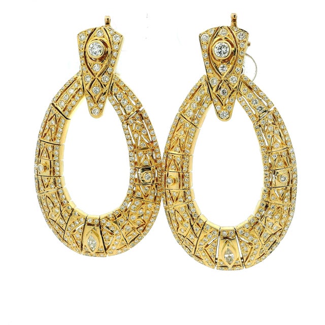 Vintage American 18k Gold 5 Carat Diamond Articulated Hoop Earrings, Pair For Sale - Image 13 of 14