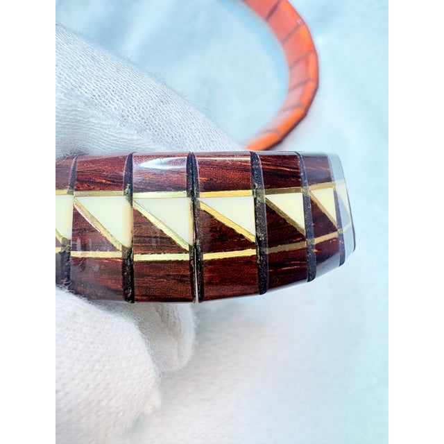 Brown 1980s Signed Adair Rosewood Choker & Bracelet Set – Ebony & Maple Inlay, Brass Accents, 2 Pieces For Sale - Image 8 of 10