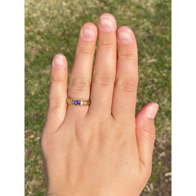 The Hereford: New Old Stock Vintage Tanzanite and Diamond Ring in Yellow Gold For Sale - Image 10 of 11