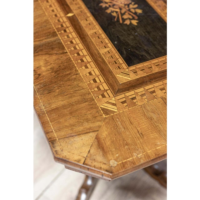 Italian 19th Century Walnut and Mahogany Center Table with Floral Marquetry For Sale - Image 14 of 15