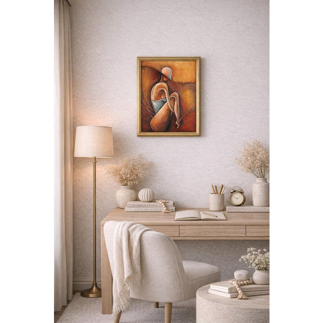 “Warm Solitude” is an original figurative abstract composition by contemporary American artist Alena Kalen, executed in...