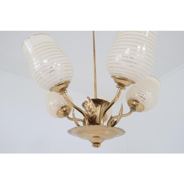 Mid-Century Chandelier Lamp in Brass and Glass from Sario, Finland, 1950s For Sale - Image 10 of 18