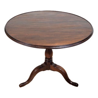Antique English 19th C Mahogany Queen Anne Round Birdcage Tilt & Turn Top Table For Sale