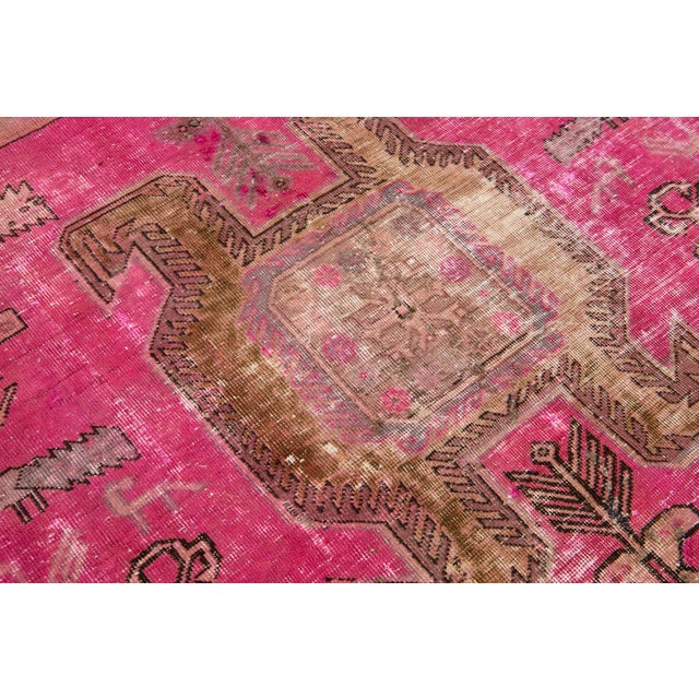 Pink Pink Vintage Distressed Persian Wool Rug With Tribal Design For Sale - Image 8 of 8