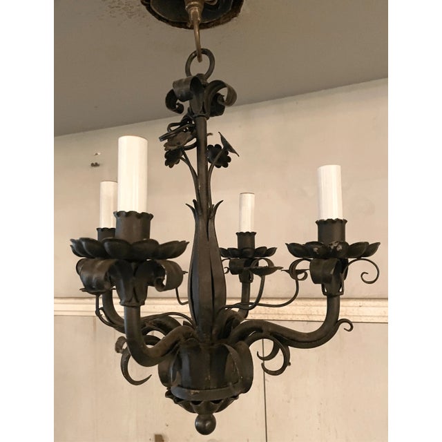 Metal Vintage 6 Light Chandelier Spanish Leafy Details Black Iron For Sale - Image 7 of 8