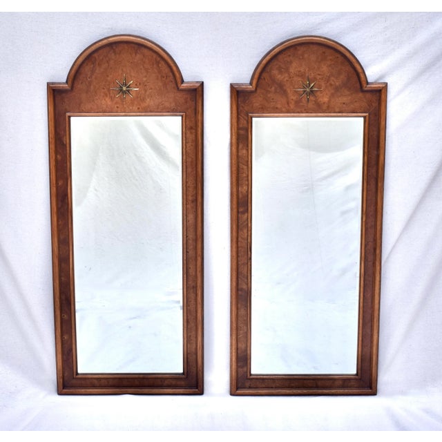 Brown Mid 20th Century Italian Burl Olive Arched Beveled Wall Mirrors For Sale - Image 8 of 10