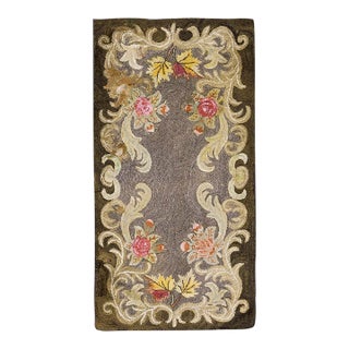 Special Greige Ground Color With Lovely Floral Design Antique American Hooked Rug For Sale