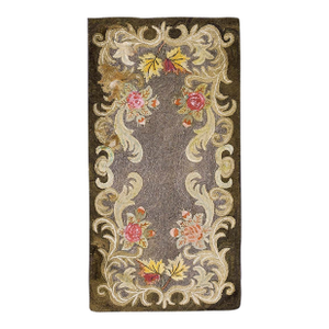 Special Greige Ground Color With Lovely Floral Design Antique American Hooked Rug